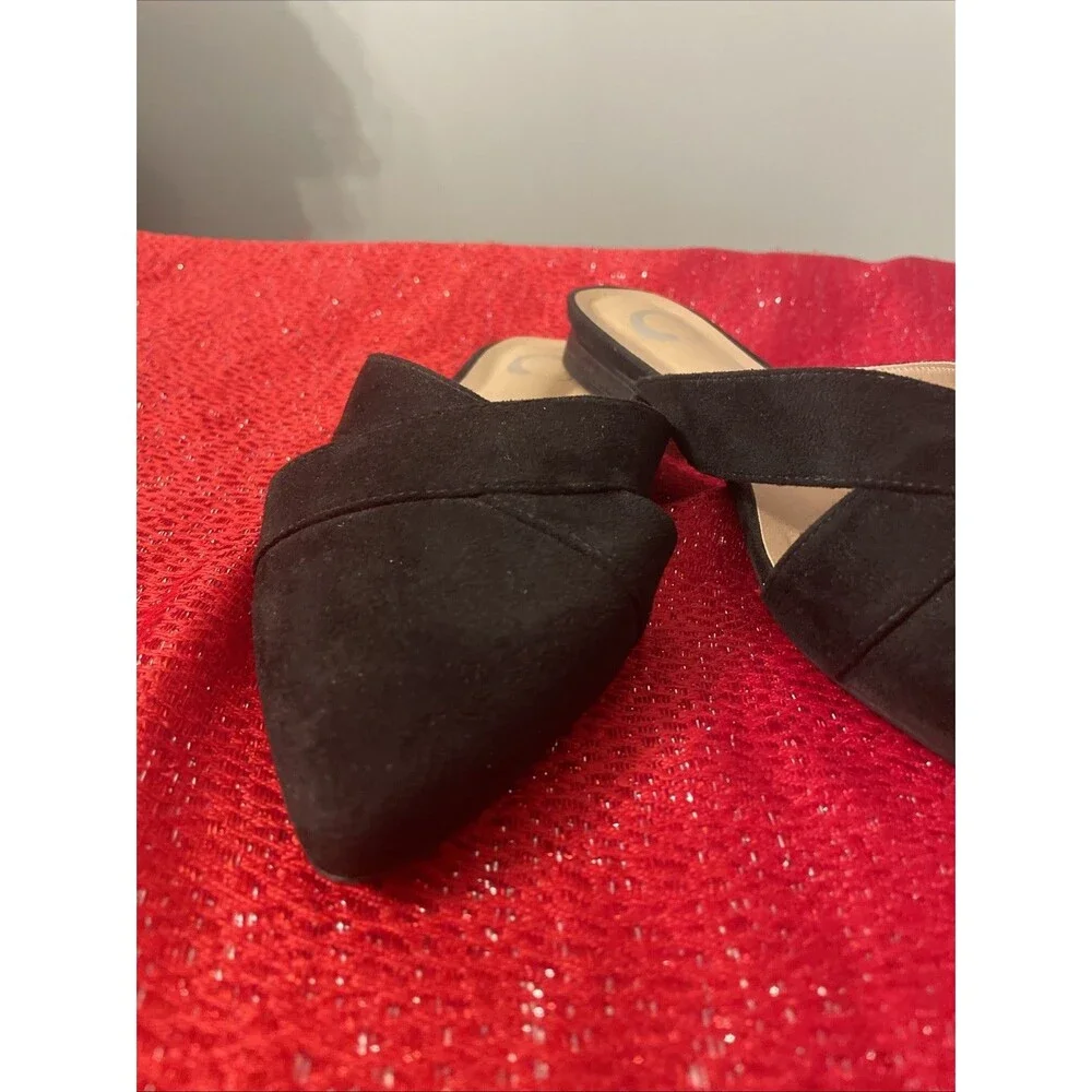 Womens Black Dress Shoes Size 8.5 Flat Slip-ons Suede Pointed Toe